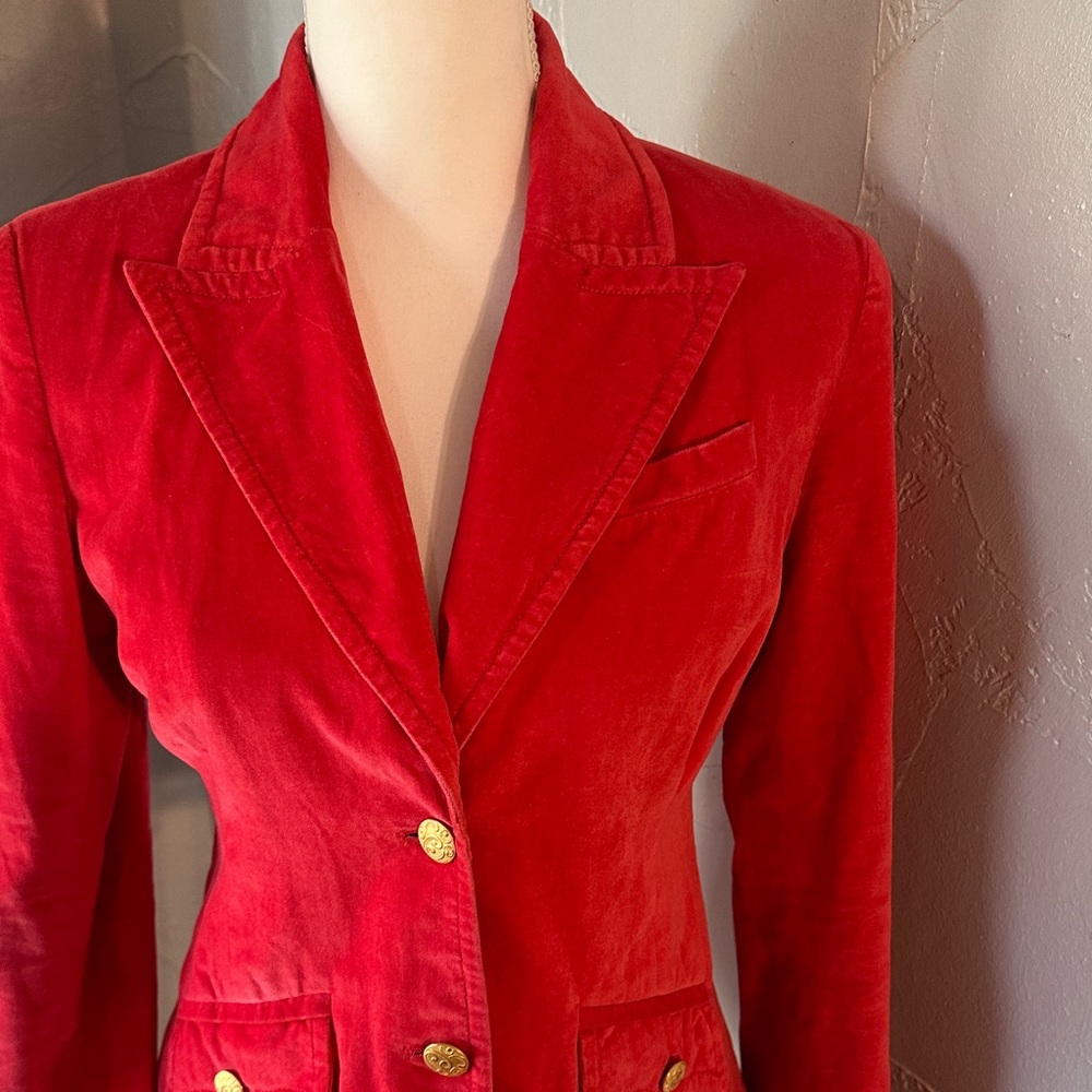Handmade Velvet Blazer – Orange, Gold Buttons, Floral Lining, vintage charm. - Picture 10 of 15